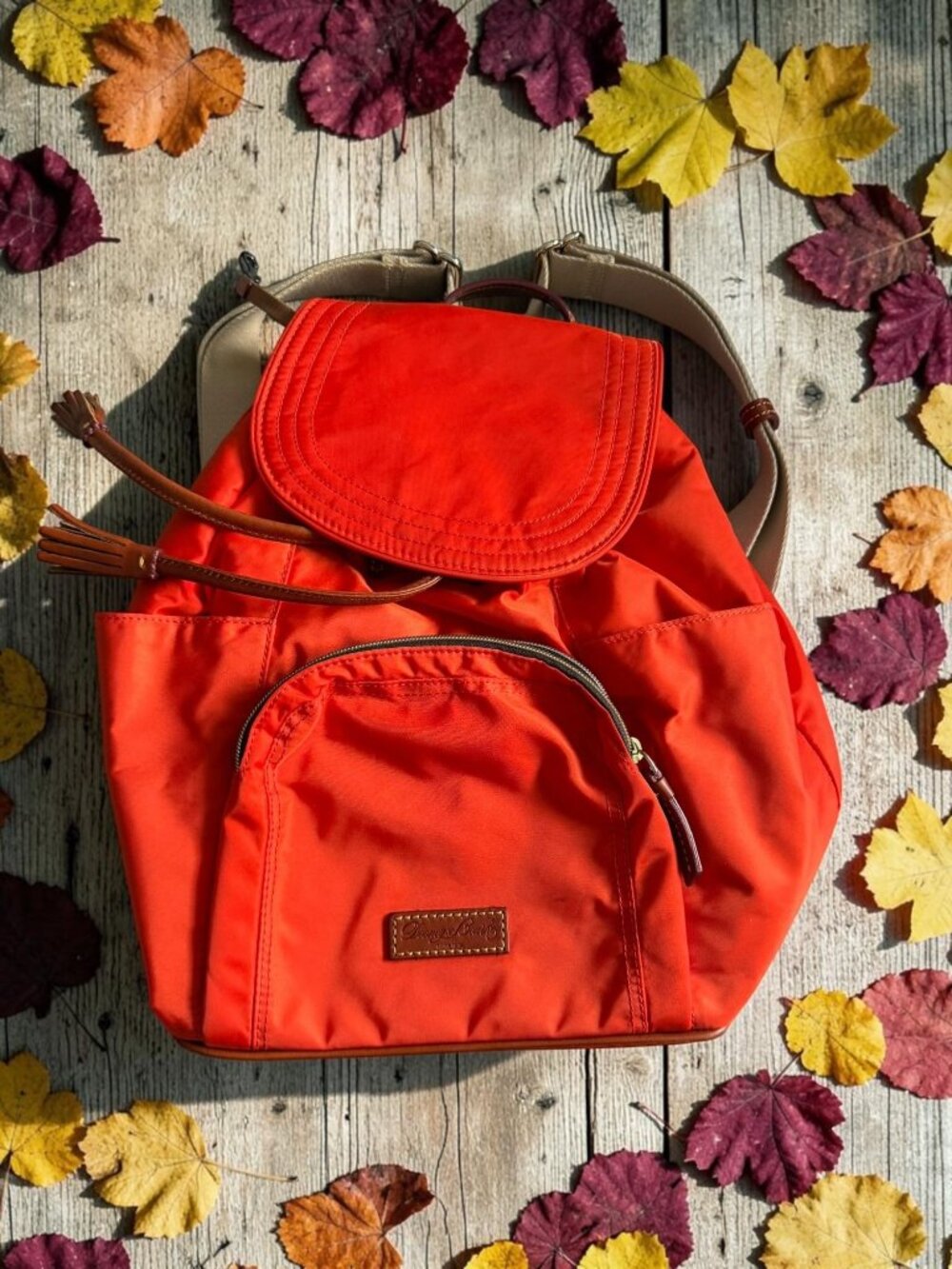DOONEY & BOURKE Orange Brown Nylon Leather Drawstring Backpack